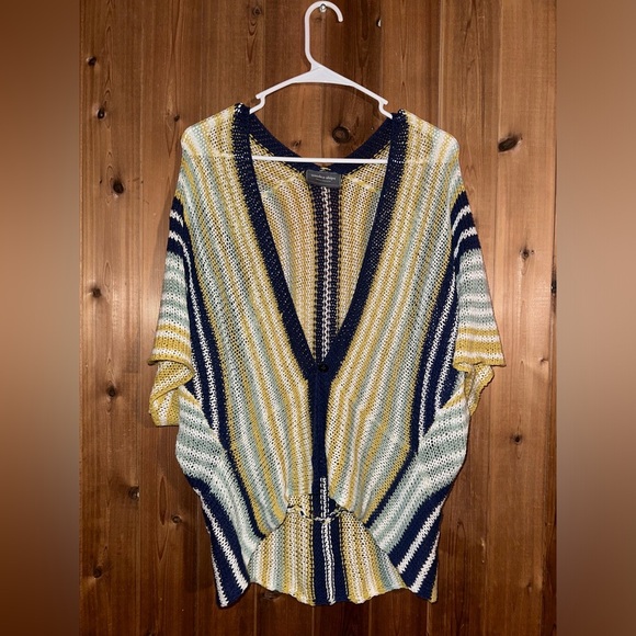 Wooden Ships Short Sleeved Striped Multicolor Open-Front Sweater Size S/M - Picture 1 of 5